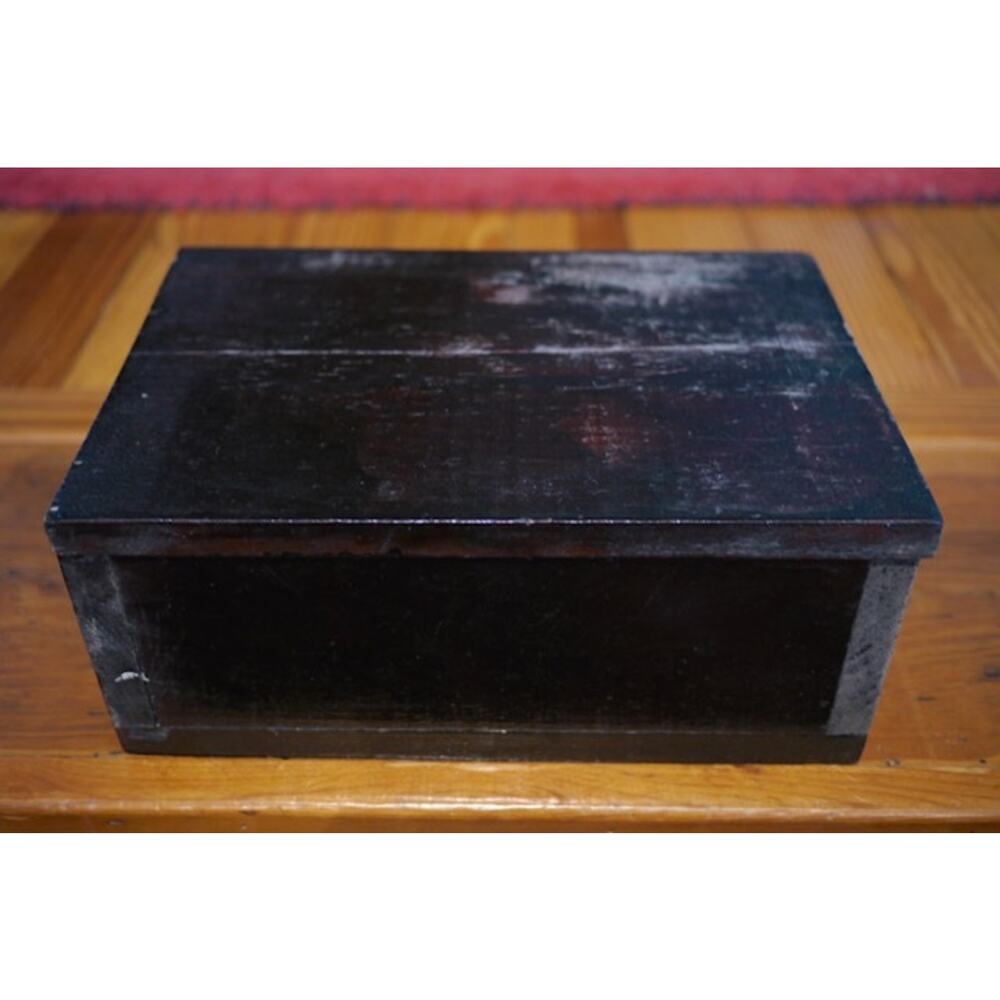 Vintage Solid Pine Wood Mahogany Black Stained Red Velvet Lined Storage Box